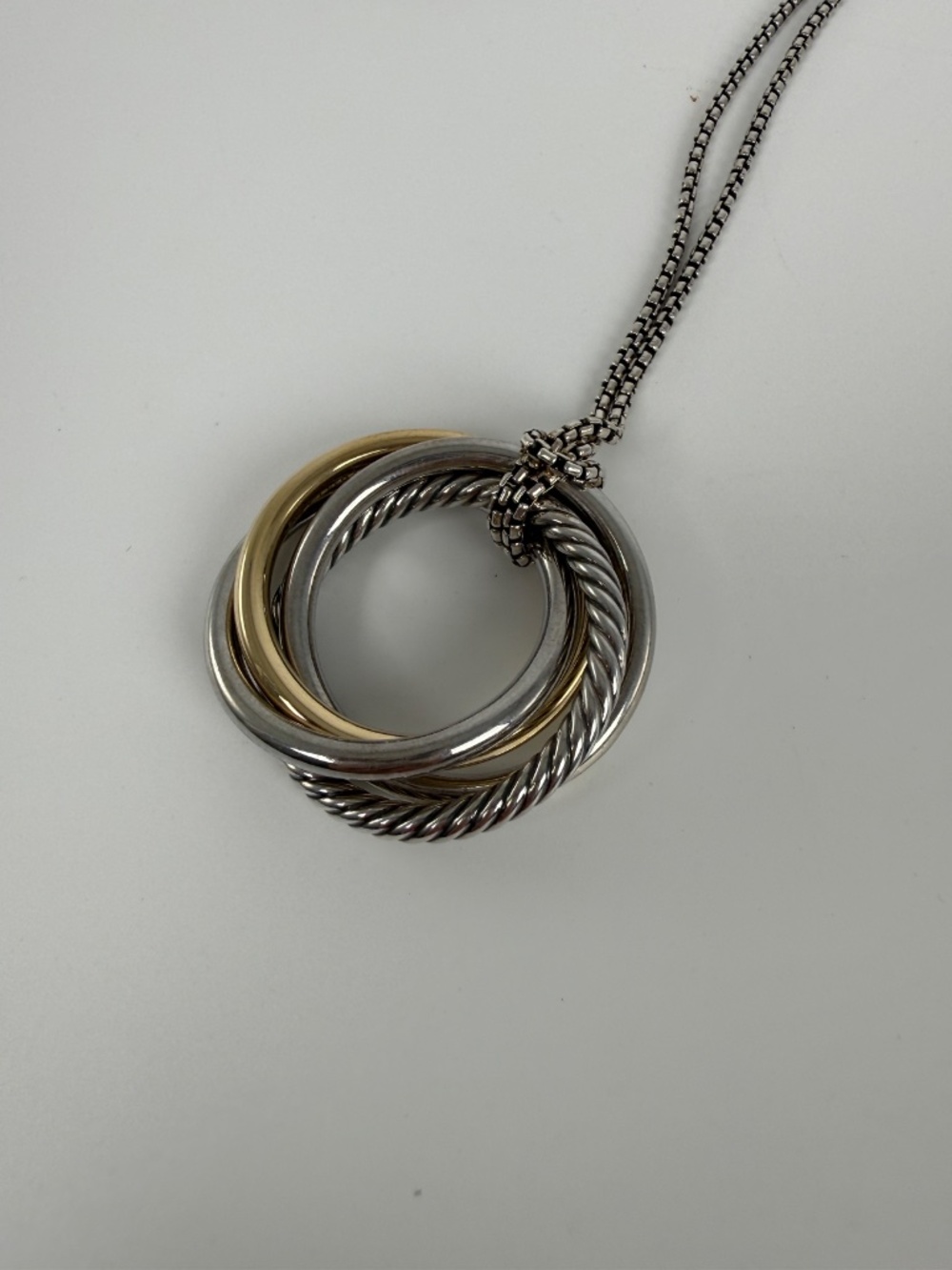 DAVID YURMAN Cable Crossover Two Tone Silver 14k Gold Long Pendant Necklace - Picture 10 of 11
